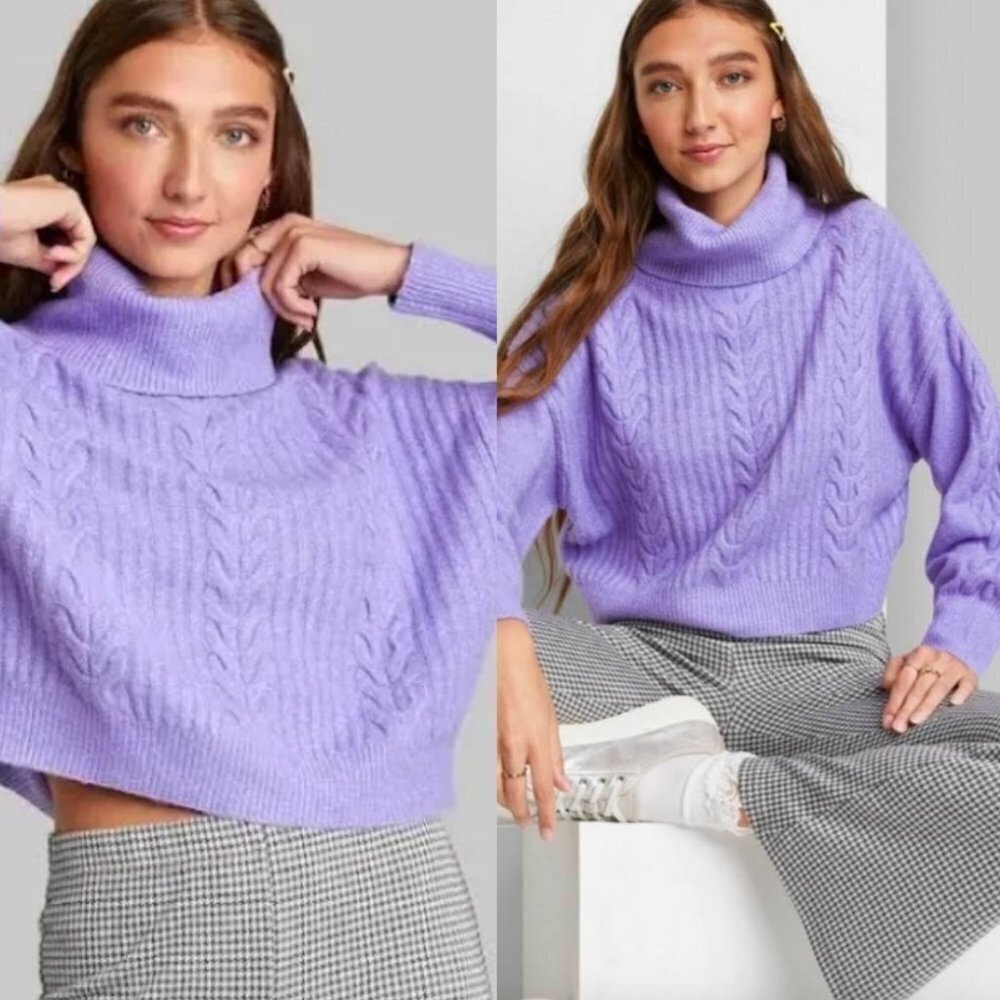 ☀️ WILD FABLE Lilac Purple Turtleneck Cowlneck Sweater Top Cableknit Small